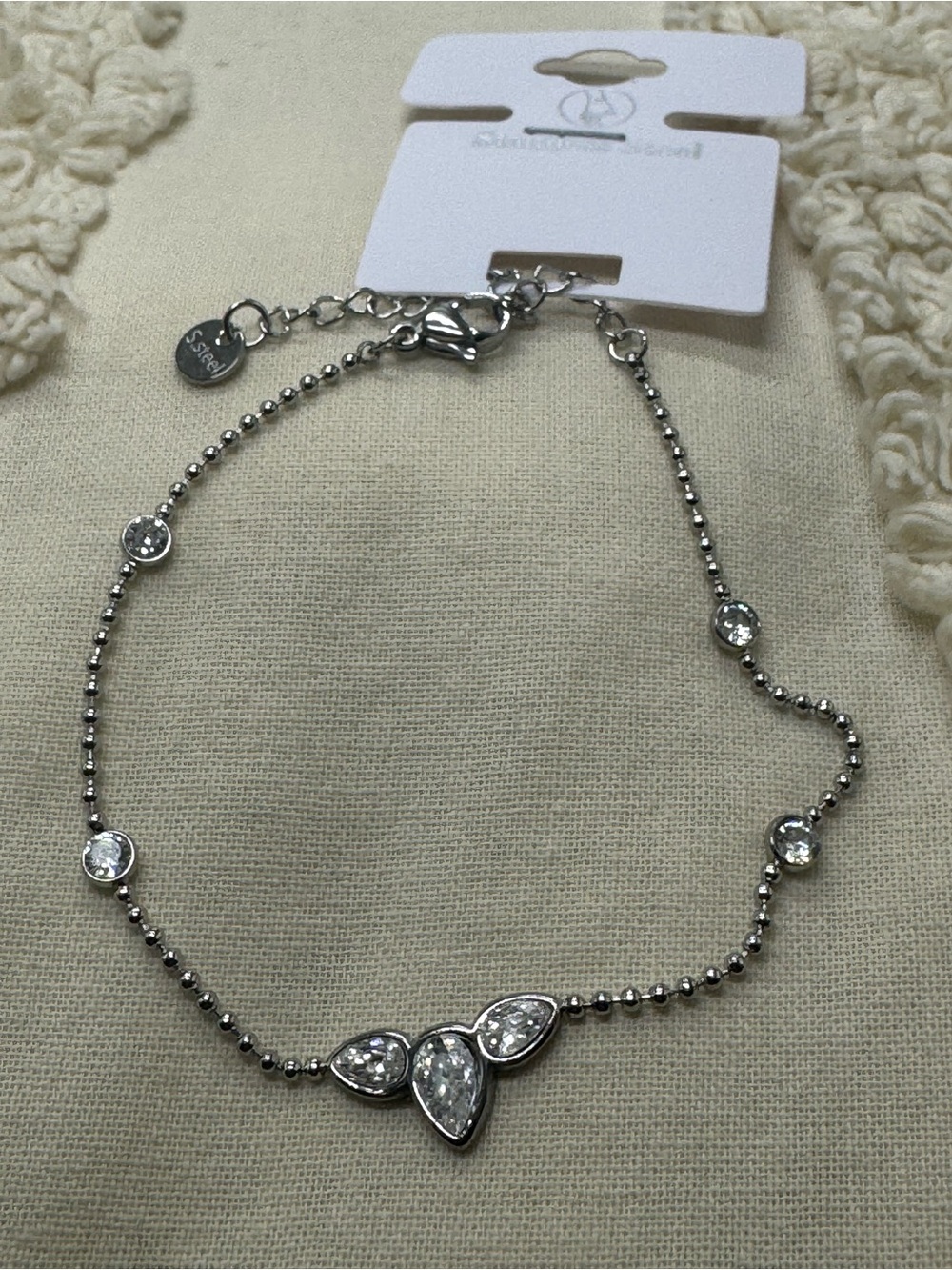 Stainless Steel Cubic Zirconia Teardrop Bracelet